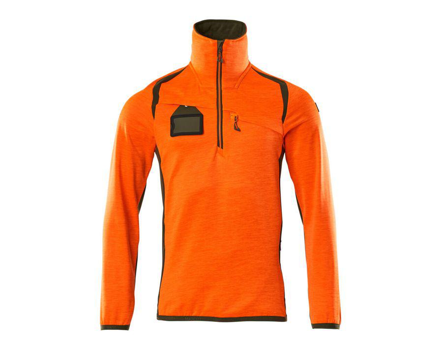 Fleecepullover mit kurzem Reißverschluss ACCELERATE SAFE hi-vis orange/moosgrün