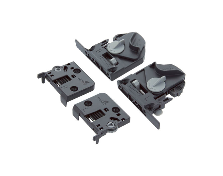 Schnäpper und Neigungsversteller Quadro 4D V6 für Holzschubkästen mit genutetem Boden  