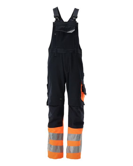Latzhose mit Knietaschen SAFE SUPREME schwarzblau/hi-vis orange