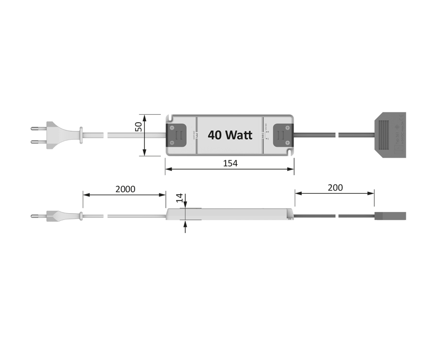 LED-Vorschaltgerät 40 W mit Euroflachstecker (6-fach Verteiler)