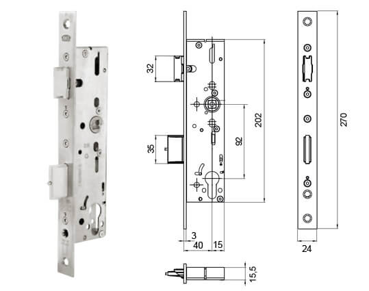 Serratura Da Infilare 0715 BAD 24 / 55/78 DIN Destra Acciaio Inox