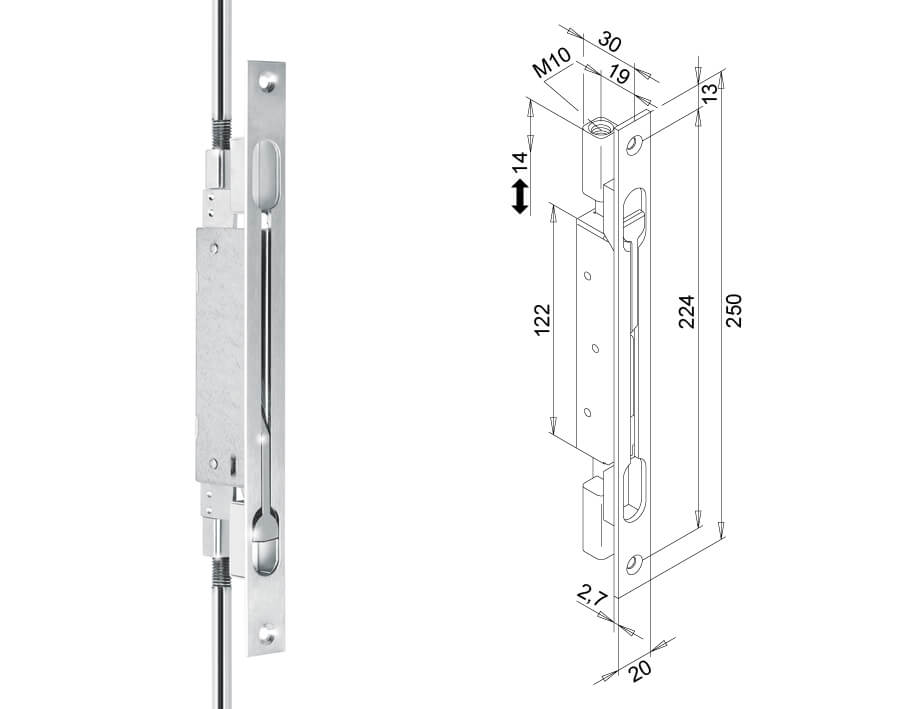 Einsteck-Türkantriegel für Stangen M10  