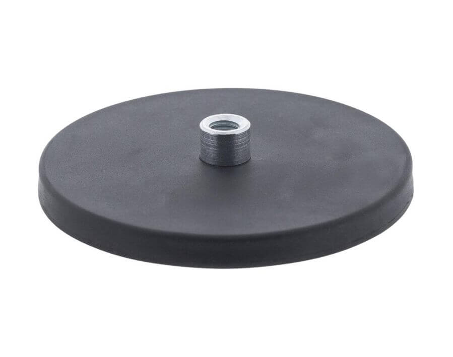 Neodym-Magnet-Flachgreifer mit Neopren-Schutzmantel und Gewindebuchse