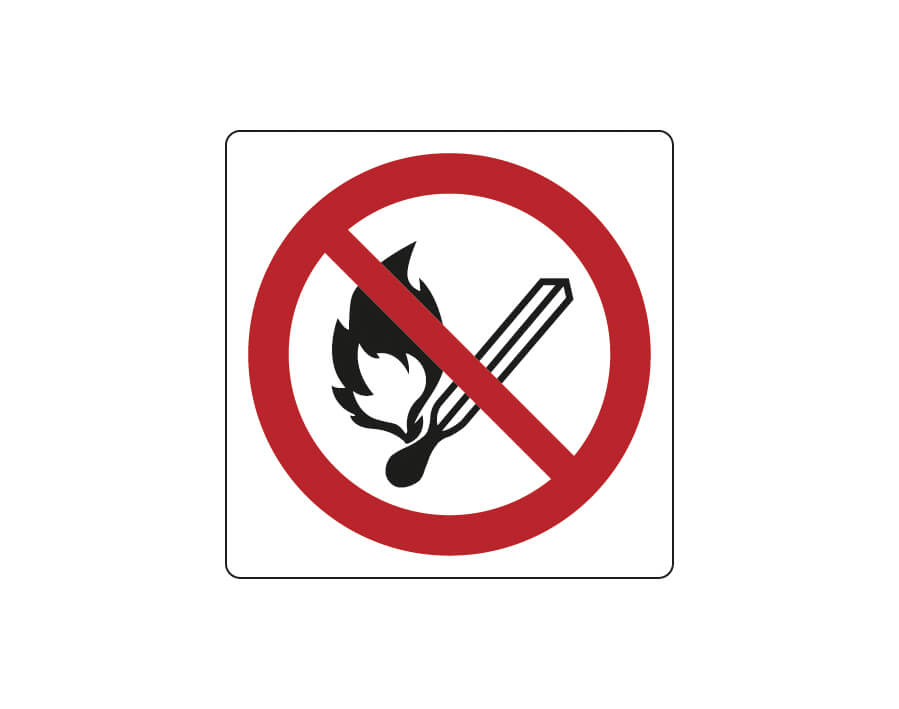 Verbotsschild:
Feuer, offenes Licht und Rauchen verboten