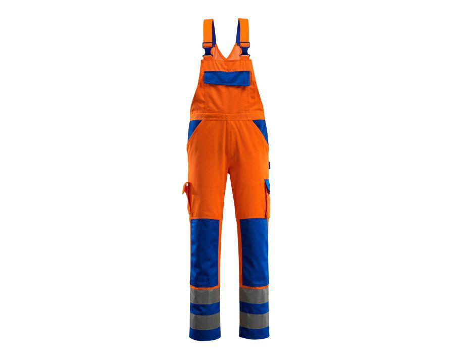 Latzhose mit Knietaschen SAFE COMPETE hi-vis orange/kornblau