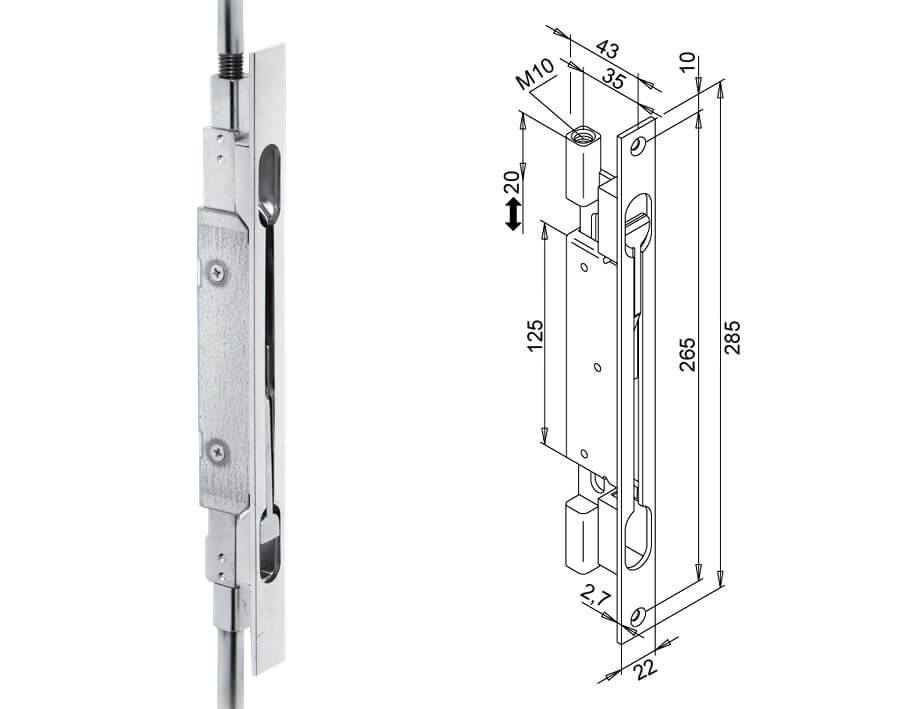 Einsteck-Türkantriegel für Stangen M10  