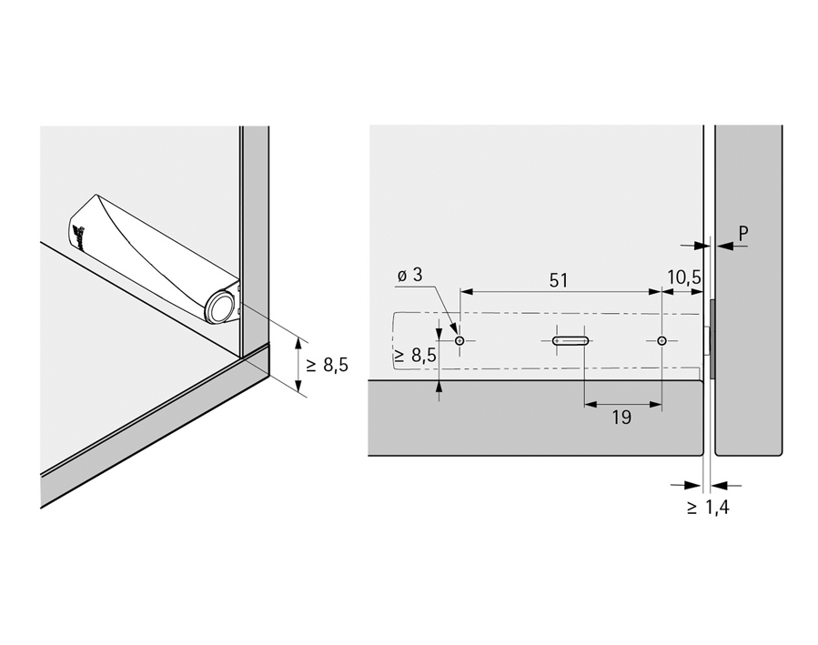 Push to open Pin zum Anschrauben - Langhub 