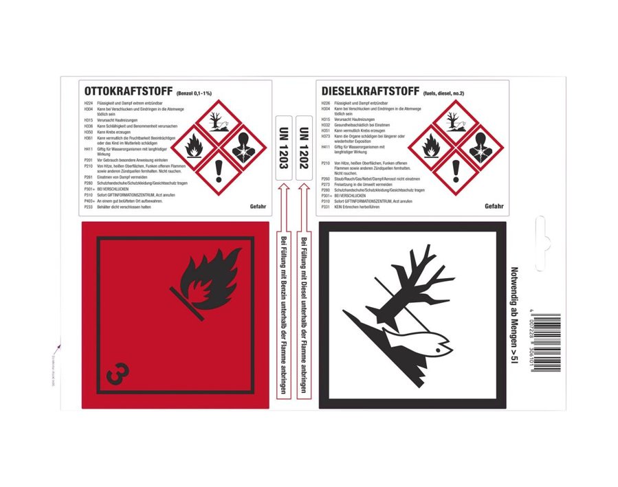 Haftetikett für Otto- und Dieselkraftstoff