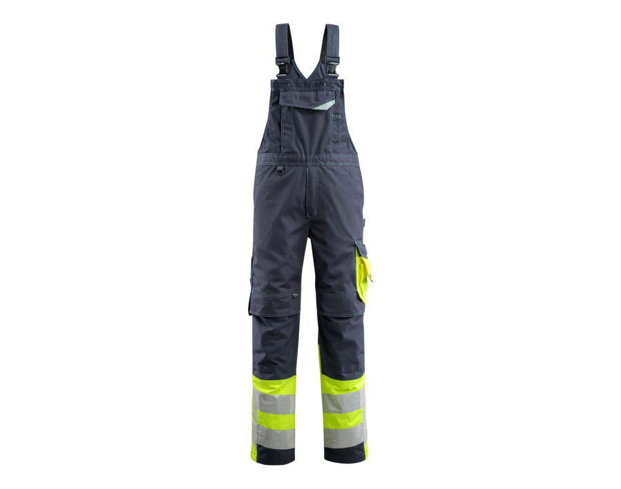 Latzhose mit Knietaschen SAFE SUPREME schwarzblau/hi-vis gelb