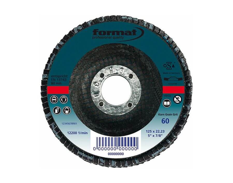 Fächerschleifscheibe für die Edelstahlbearbeitung, Keramikkorn, Ø 125 mm, gewölbt