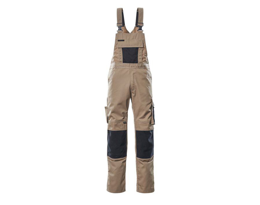 Latzhose mit Knietaschen UNIQUE hellkhaki/schwarz