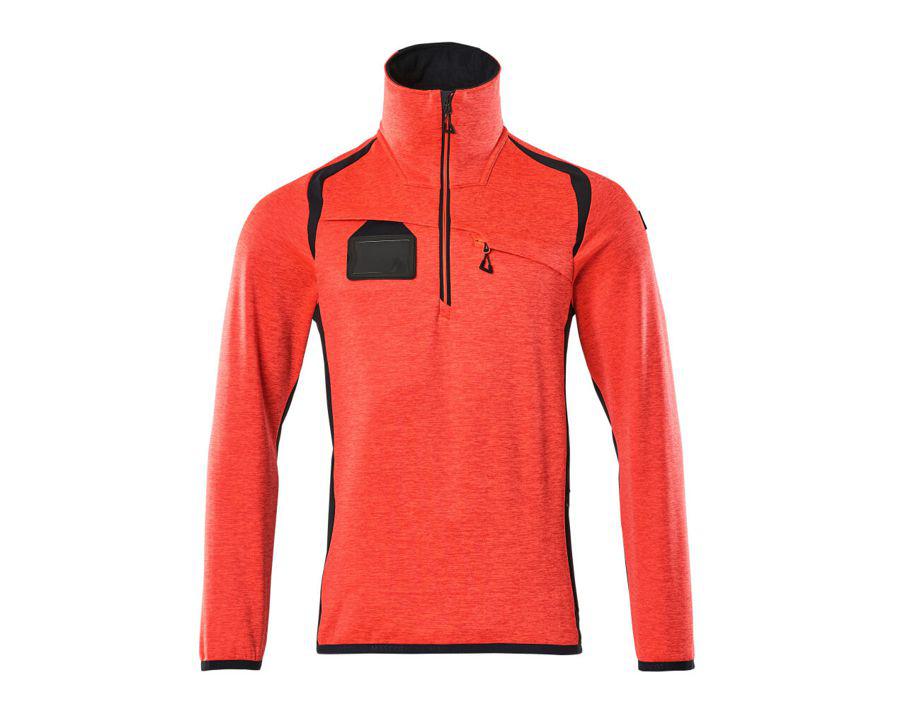 Fleecepullover mit kurzem Reißverschluss ACCELERATE SAFE Hi-vis rot/schwarzblau