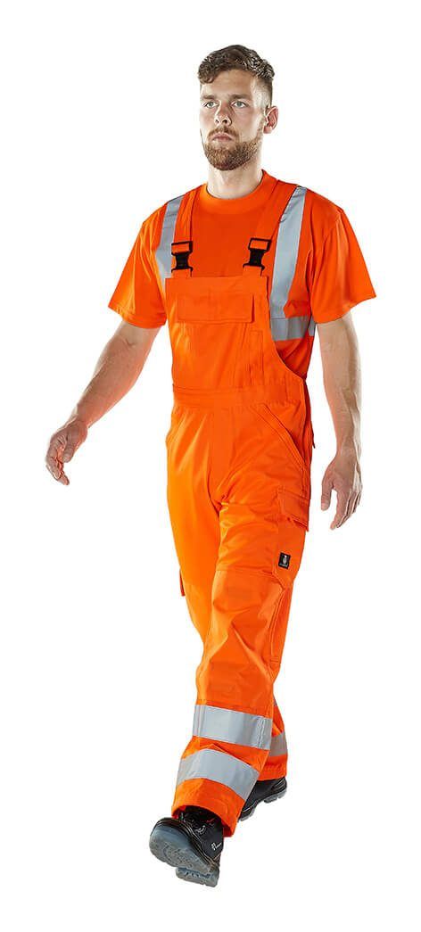 Latzhose mit Knietaschen SAFE LIGHT hi-vis orange