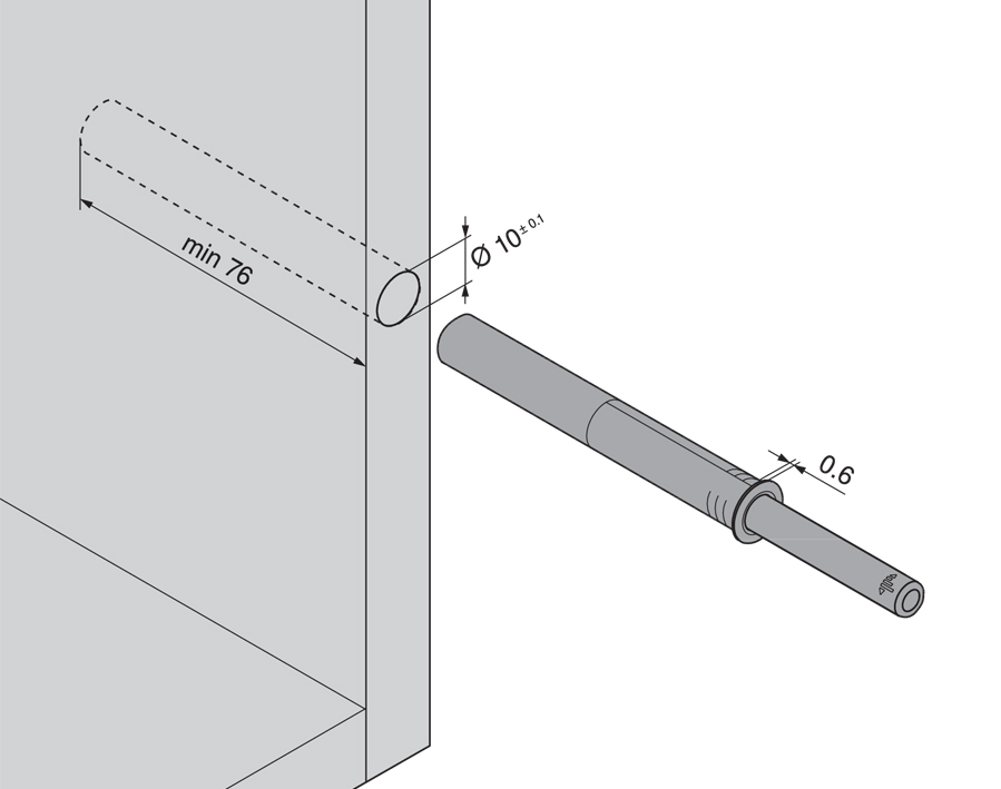 Langversion TIP-ON  für Türen, mit Puffer mit integrierter Frontspalteinstellung    