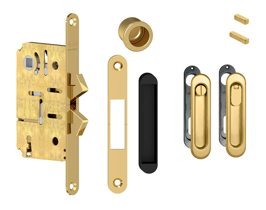 Scivola TT oval Schiebetür-Set C (Knopf/Klappolive) mit Schloss