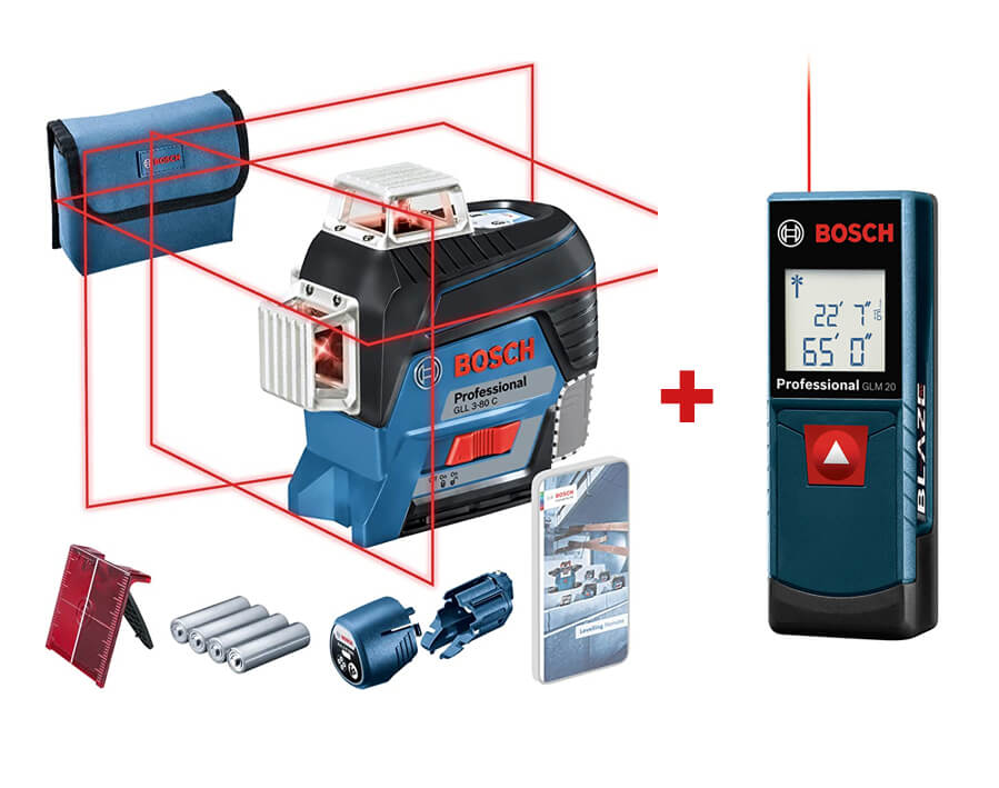 Linienlaser GLL 3-80 C Professional + Entfernungsmessgerät GLM 20 