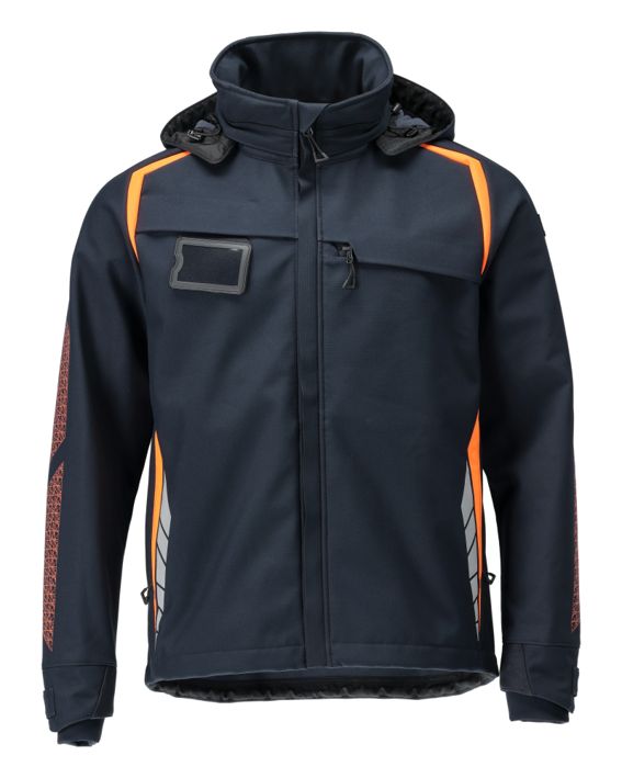 Soft Shell Jacke mit Kapuze ACCELERATE SAFE schwarzblau/hi-vis orange