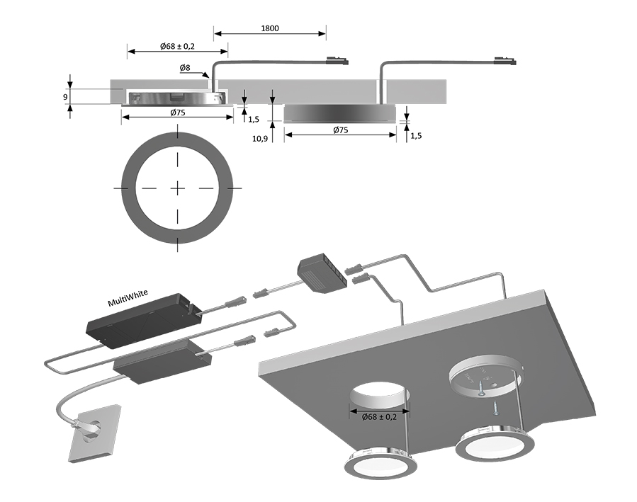 LED-Ein-/Anbauleuchte LitePanel 68 