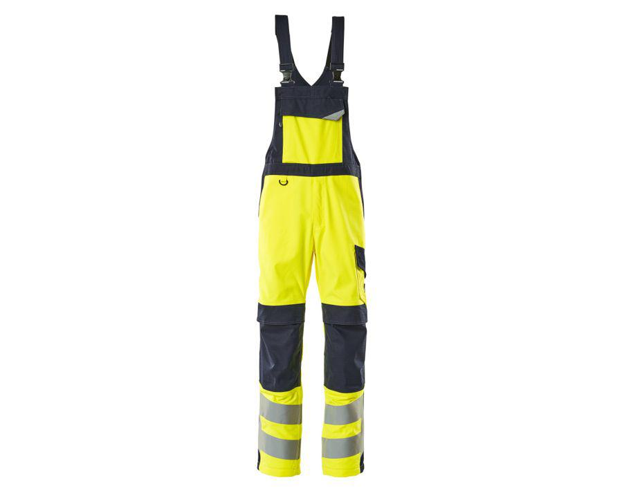 Latzhose mit Knietaschen MULTISAFE hi-vis gelb/schwarzblau