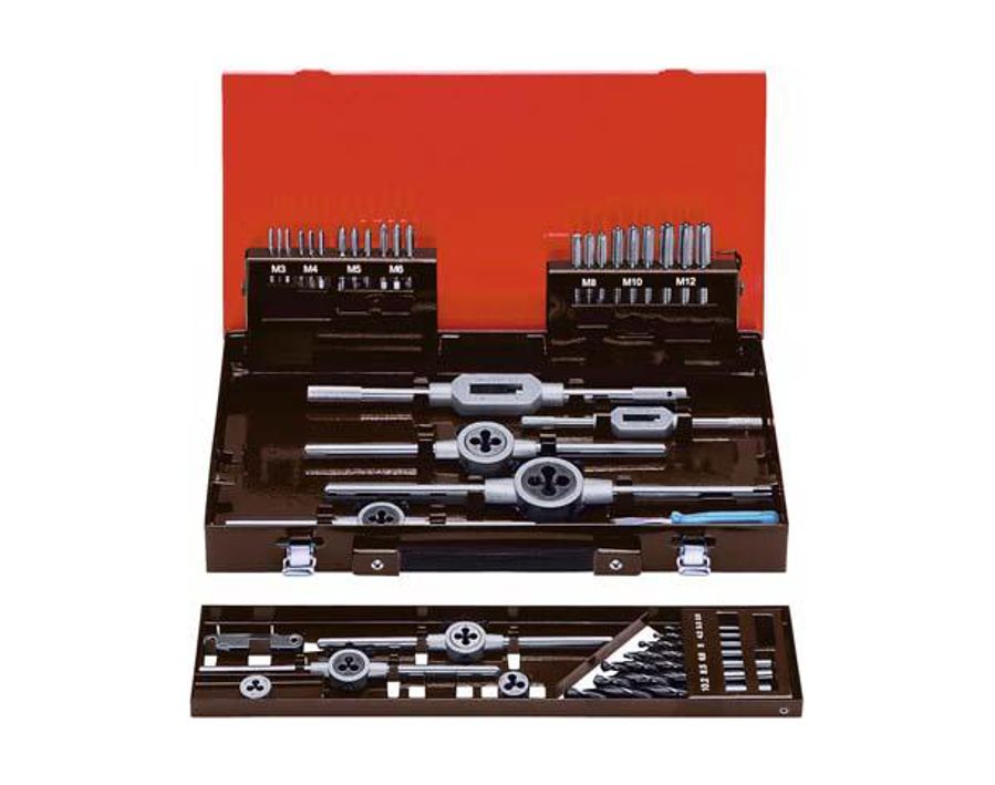Hand-Gewindeschneidwerkzeug-Satz MF3–12 im Stahlblechkoffer