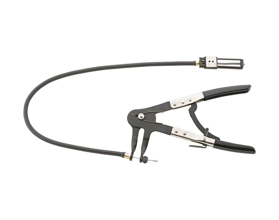 Schlauchklemmen-Zange mit semiflexiblem Bowdenzug, für Federband- und Raumsparschellen