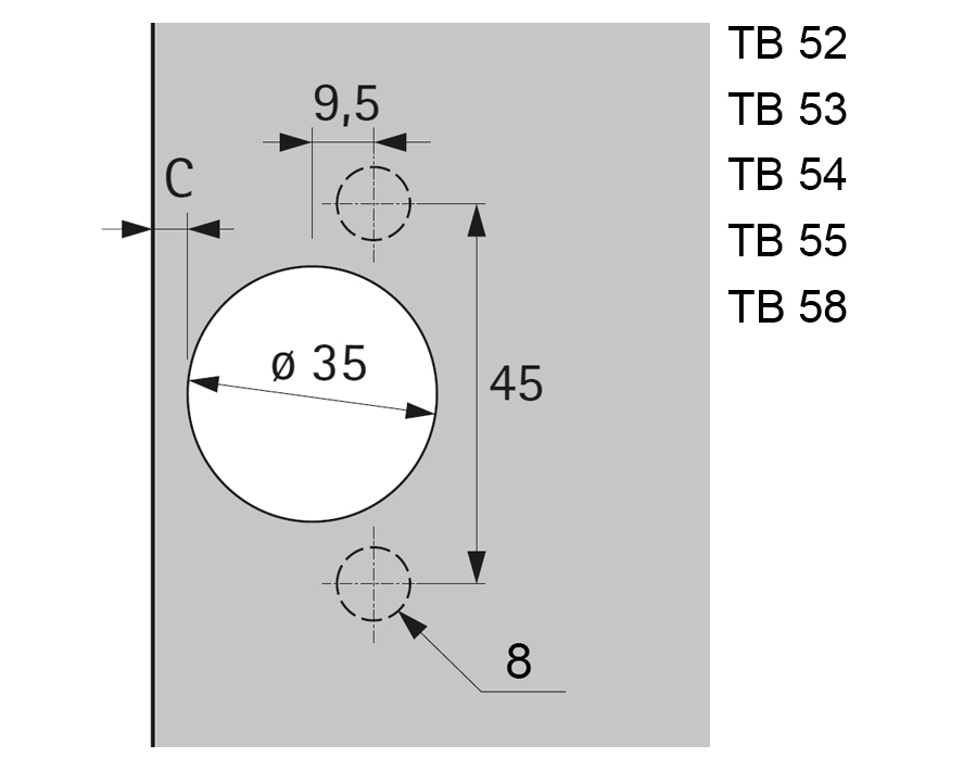 110°-Scharnier Sensys 8645i, zum Anschrauben TH 52, Eck