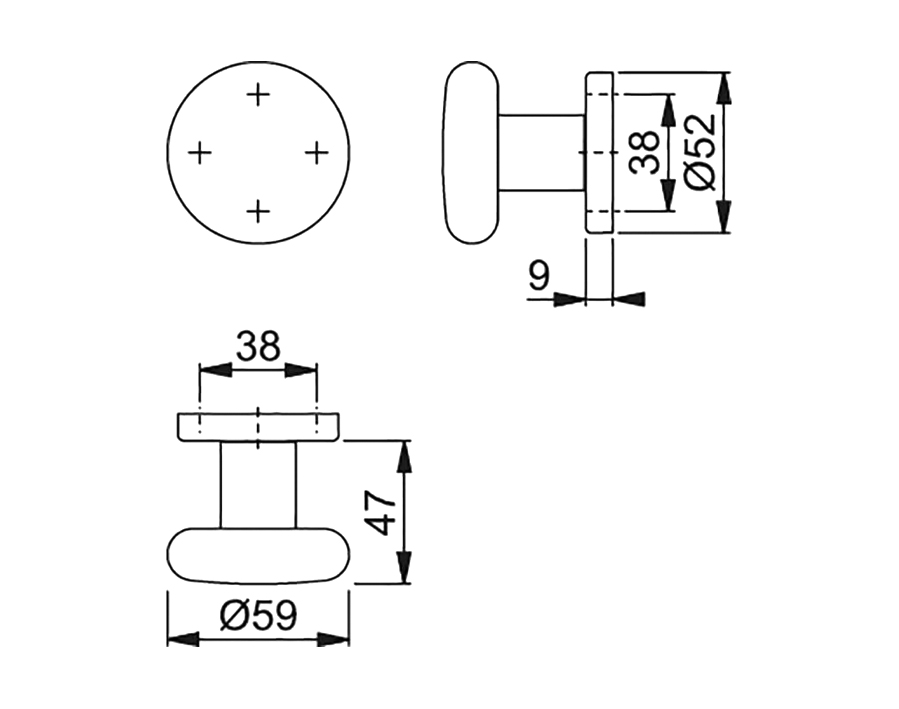 Aluminium-Türknopf auf Rosette 53H/42K Aluminium-Türknopf auf Rosette 53H/42K