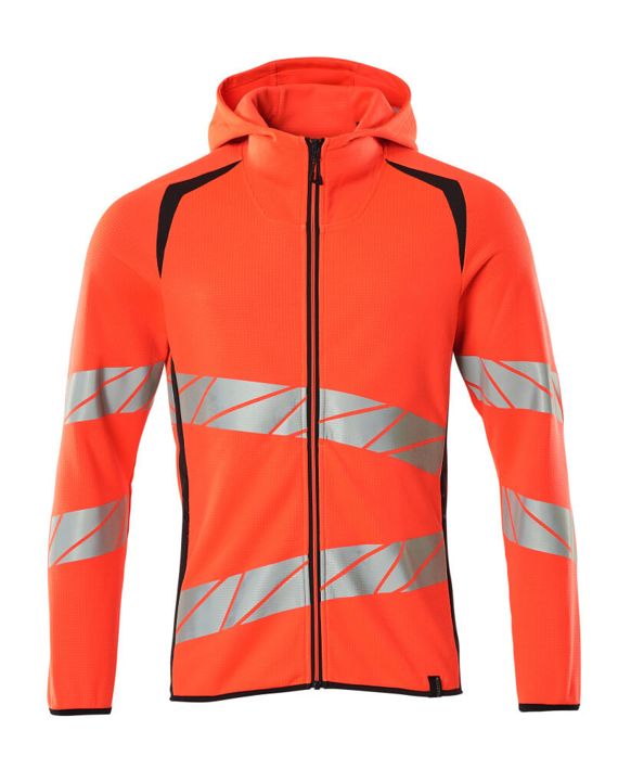 Kapuzensweatshirt mit Reißverschluss ACCELERATE SAFE Hi-vis rot/schwarzblau