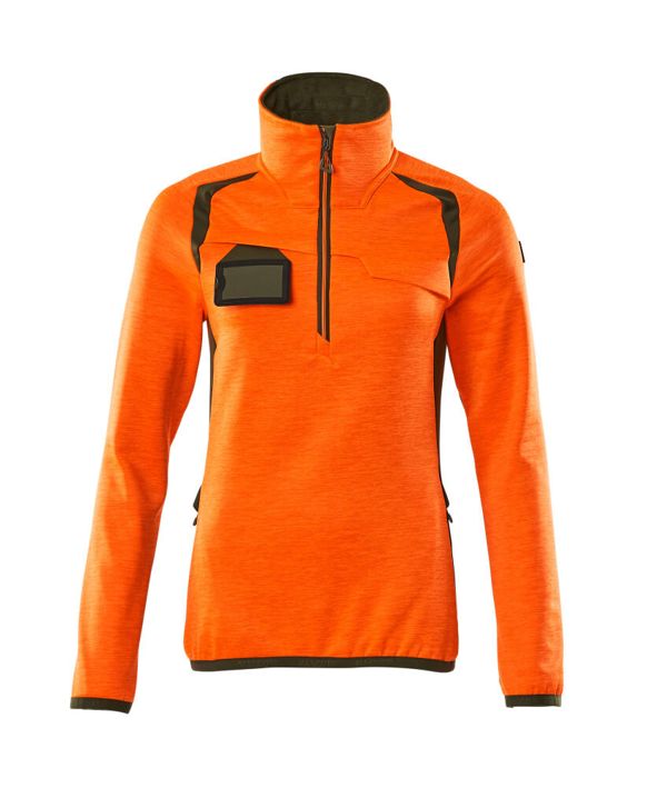 Fleecepullover mit kurzem Reißverschluss ACCELERATE SAFE hi-vis orange/moosgrün