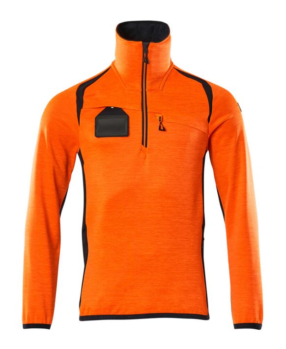 Fleecepullover mit kurzem Reißverschluss ACCELERATE SAFE hi-vis orange/schwarzblau
