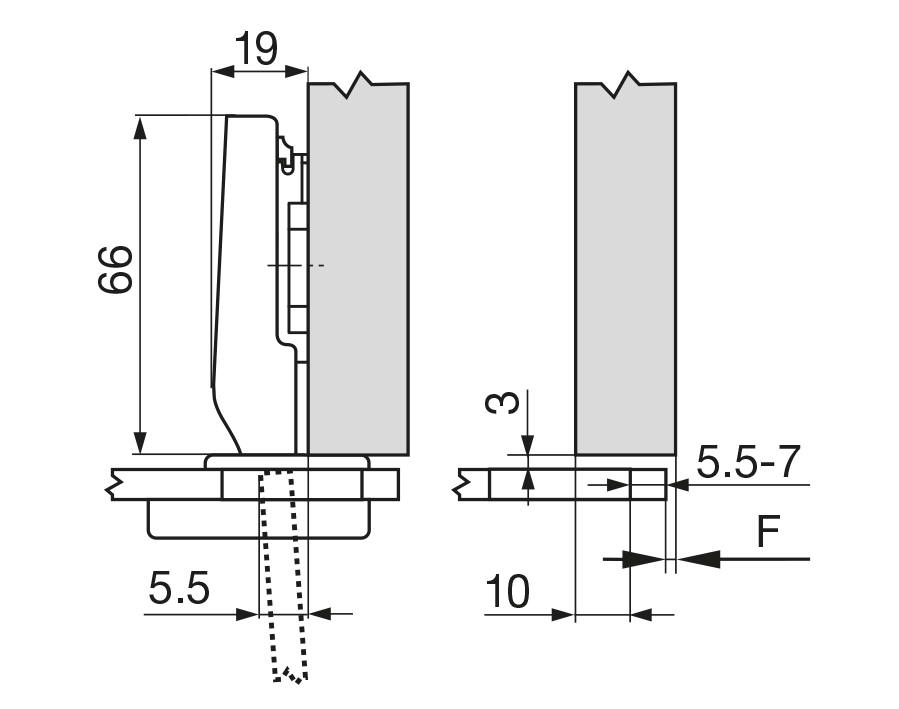 Glastürscharnier CLIP top