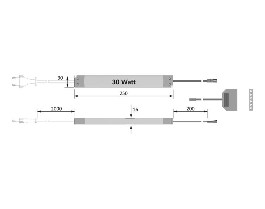 Alimentatore per LED 30 W con spina piatta europea (distributore 1 via + 6 vie)