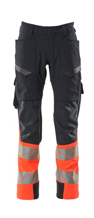 Hose mit Schenkeltaschen ACCELERATE SAFE schwarzblau/hi-vis rot