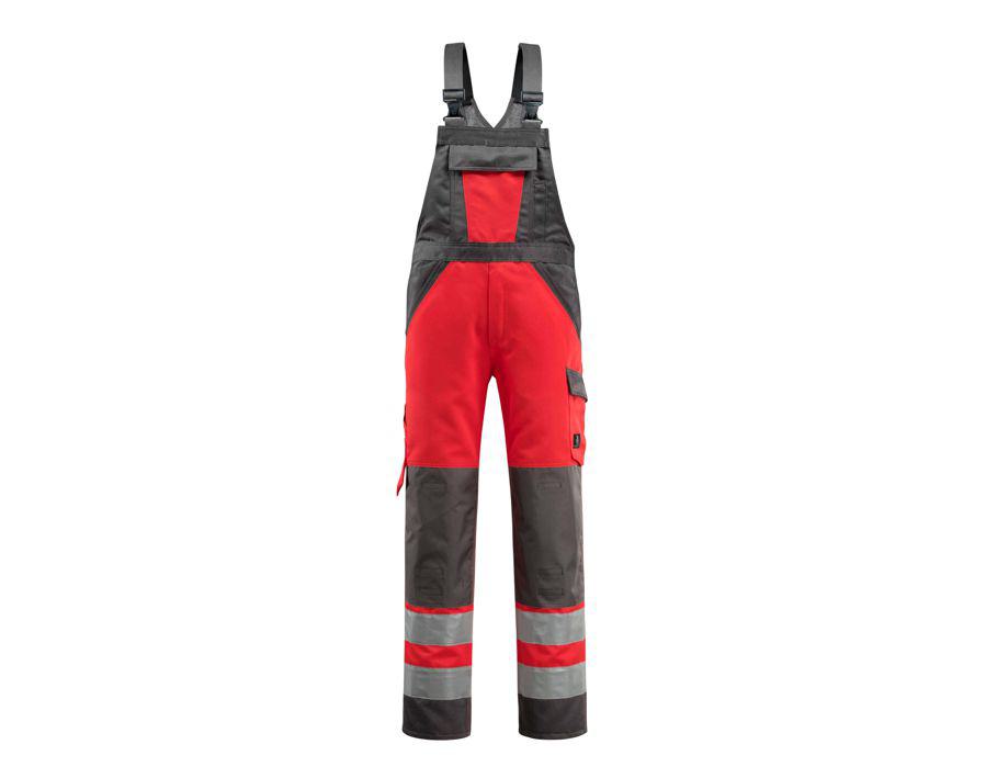 Latzhose mit Knietaschen SAFE LIGHT hi-vis rot/dunkelanthrazit