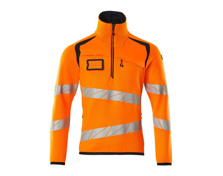 Strickpullover mit kurzem Reißverschluss ACCELERATE SAFE hi-vis orange/schwarzblau