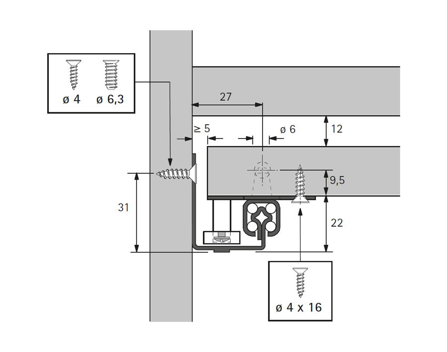 Schreibplattenauszug Quadro 25 mit Rücklaufarretierung Schreibplattenauszug Quadro 25 mit Rücklaufarretierung