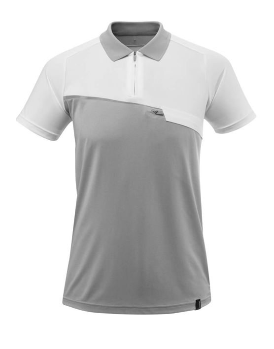 Polo-Shirt mit Brusttasche ADVANCED grau-meliert/weiss