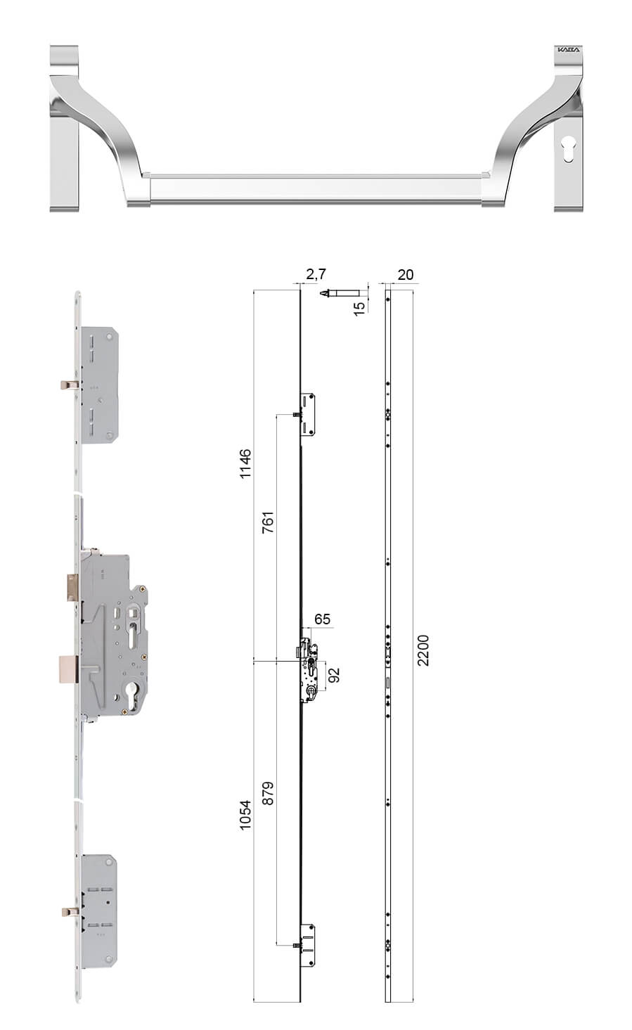 Set Panikschloss 134.SET1125.65.E. 1-flügelig MOD** mit Panikfunktion E