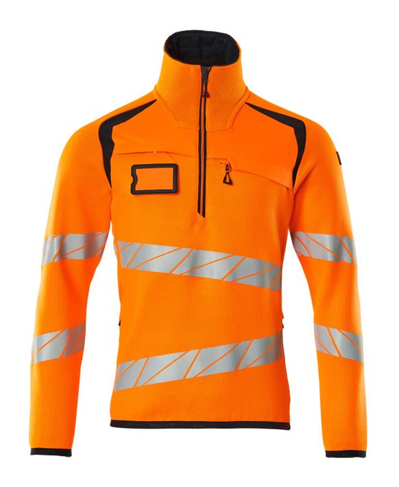 Strickpullover mit kurzem Reißverschluss ACCELERATE SAFE hi-vis orange/schwarzblau