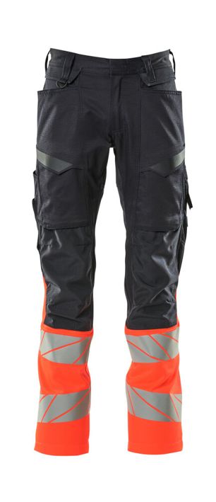 Hose mit Knietaschen ACCELERATE SAFE schwarzblau/hi-vis rot