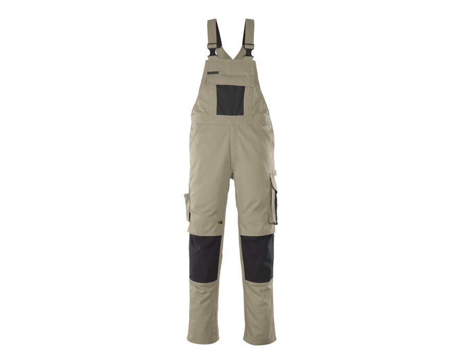 Latzhose mit Knietaschen UNIQUE hellkhaki/schwarz