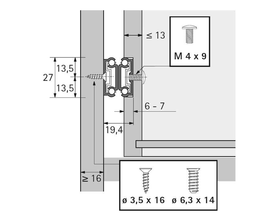 Kugel-Überauszug KA 290 für 27 mm Nut