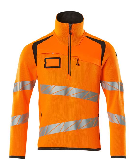 Strickpullover mit kurzem Reißverschluss ACCELERATE SAFE hi-vis orange/dunkelanthrazit