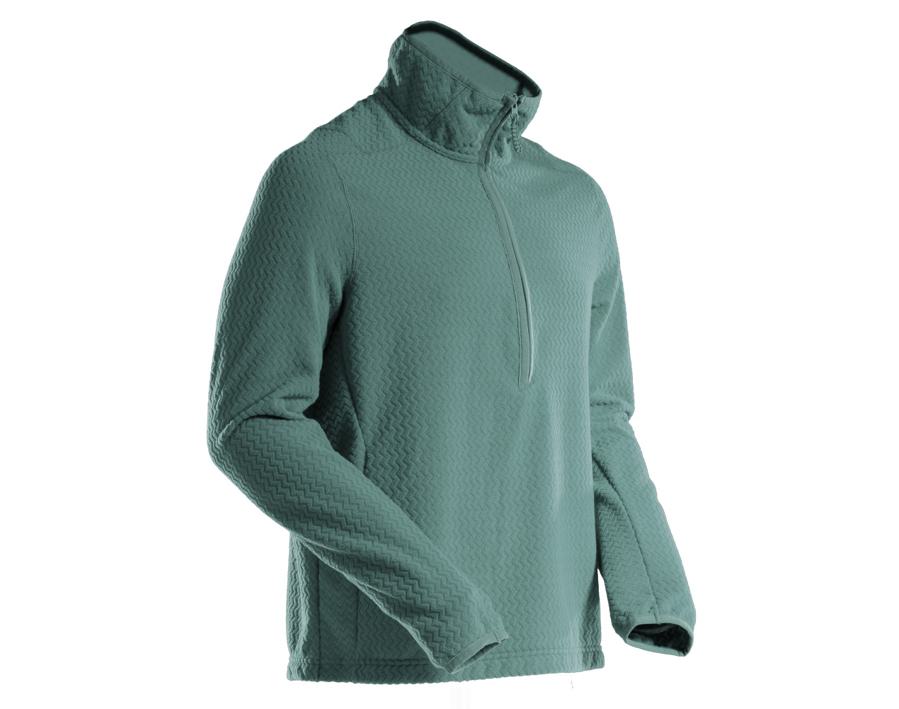 Microfleece Pullover mit kurzem Reißverschluss CUSTOMIZED helles Waldgrün