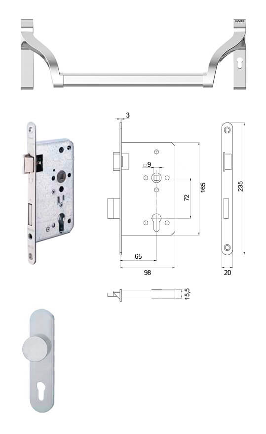 Set Panikschloss 131.SET1125.E. 1-flügelig MOD.1.1 mit Panikfunktion E
