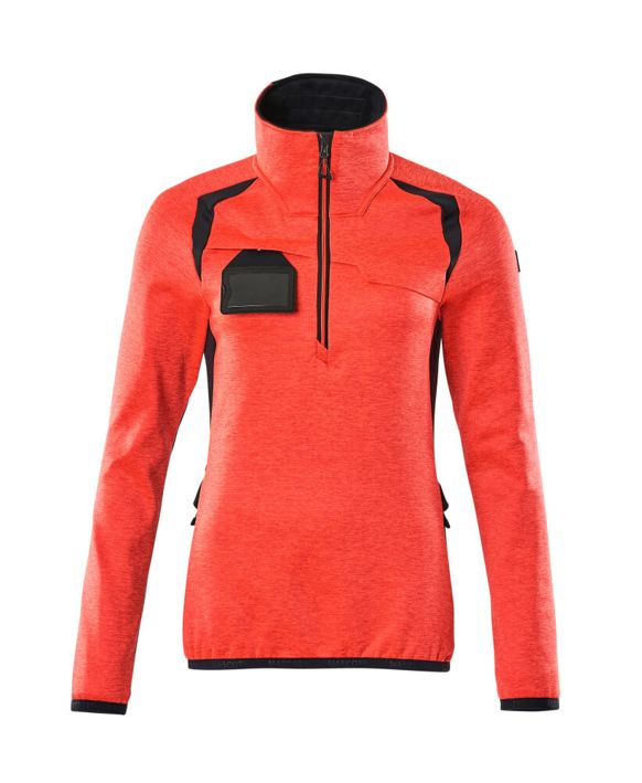 Fleecepullover mit kurzem Reißverschluss ACCELERATE SAFE Hi-vis rot/schwarzblau