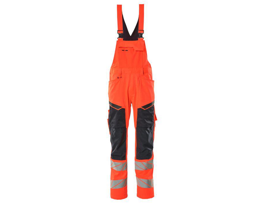 Latzhose mit Knietaschen ACCELERATE SAFE Hi-vis rot/schwarzblau