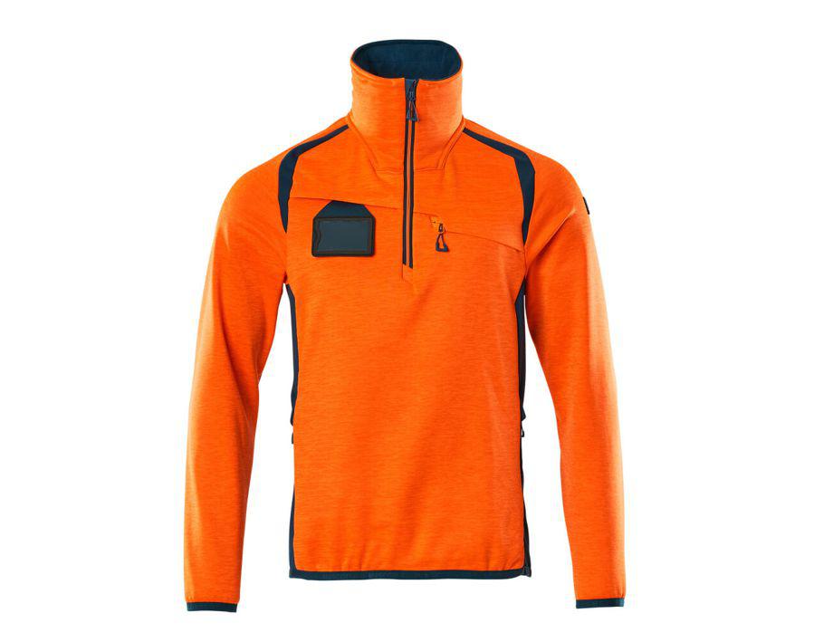 Fleecepullover mit kurzem Reißverschluss ACCELERATE SAFE hi-vis orange/dunkelpetroleum