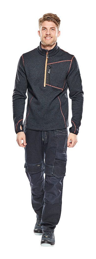 Strickpullover mit kurzem Reißverschluss HARDWEAR grau-meliert
