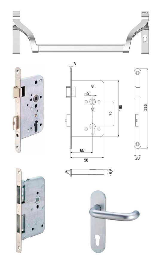 Set Panikschloss 132.SET1125.B. 2-flügelig MOD.1.1 mit Panikfunktion B